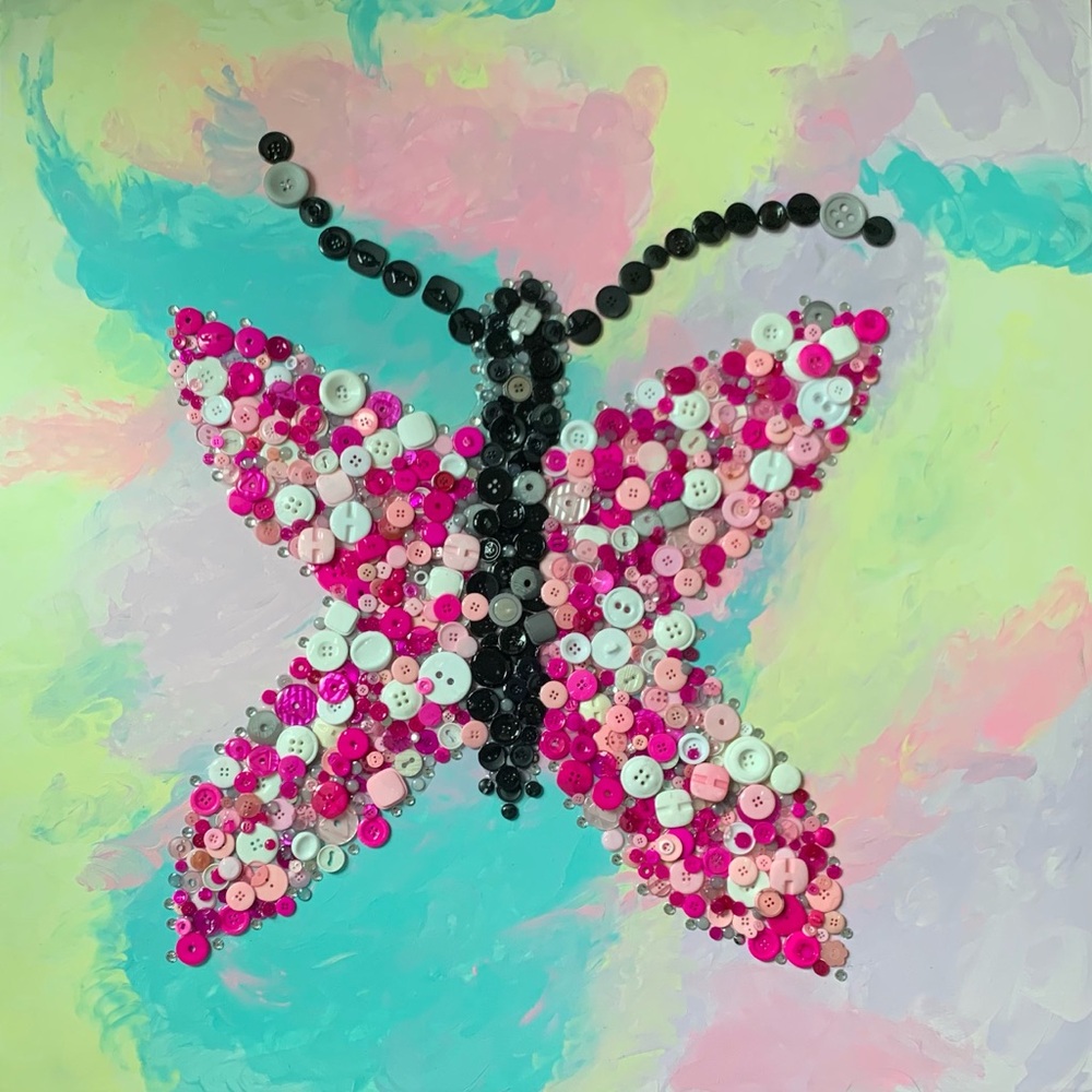 Huge canvas Colorful Button Butterfly Art